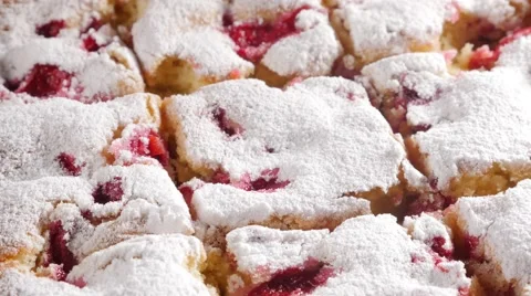 Cherry cake sliced on pieces close-up 4K 3840X2160 UHD slow panning  video - Stock Footage 50685177