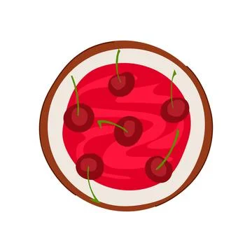 Cherry cake top view sweet dessert illustration Stock Illustration