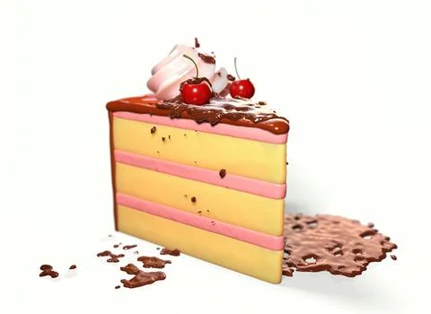 Cherry cake on a white background 3d-rendering イラスト素材
