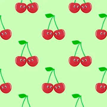 Cherry cartoon seamless vector pattern Stock Illustration
