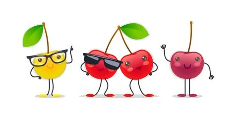 Cherry Character with Various Face Expressions Stock Illustration