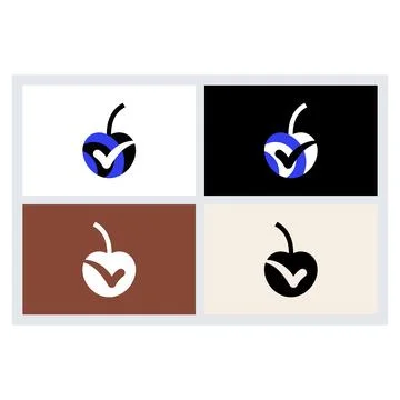 Cherry Check Mark Minimalist Logo Set Illustrazione stock