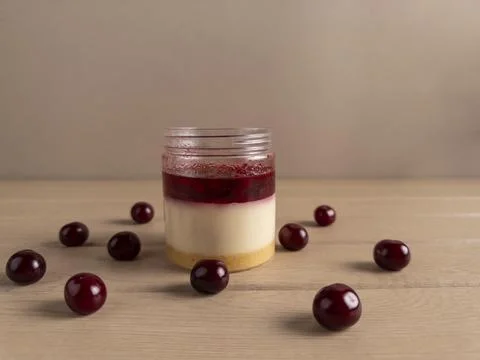Cherry Cheesecake in a Jar Stock Photos