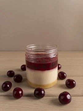 Cherry Cheesecake in a Jar Stock Photos