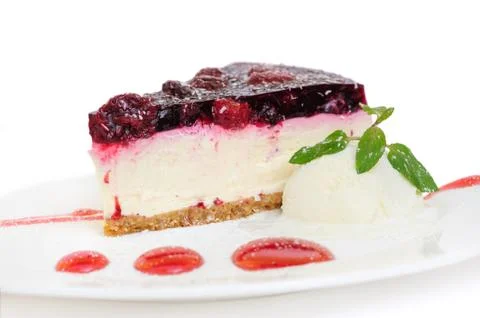 Cherry cheesecake on white background Foto stock