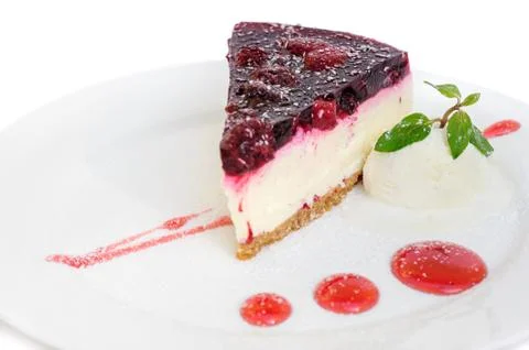 Cherry cheesecake on white background Stock-Fotos