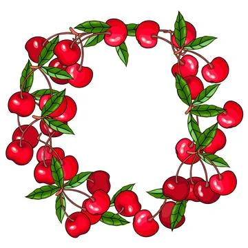 Cherry circle decorative frame border design vector illustration Isolated. Illustrazione stock
