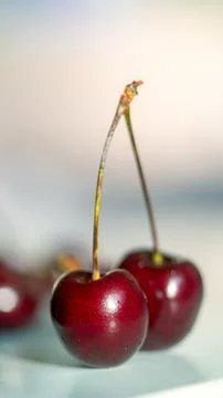 Cherry close-up macro. with natural light. Stock Photos