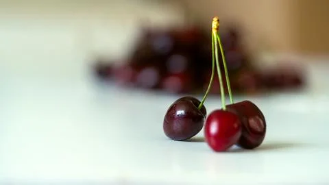 Cherry close-up macro. with natural light. Stock Photos