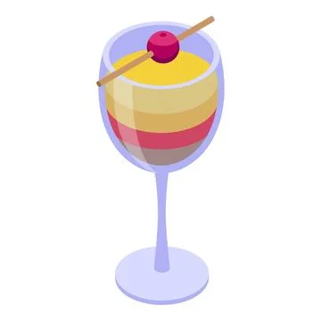 Cherry cocktail icon isometric vector. Summer food Stock Illustration