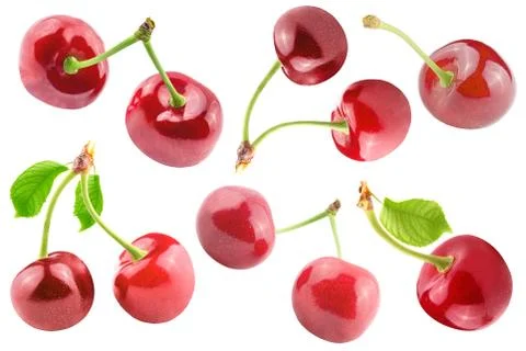 Cherry collection isolated on white background with clipping path Stock Photos
