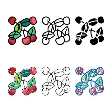 Cherry composition color icon pack vector Stock Illustration