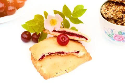 Cherry cookie dessert rose spring retro vintage selective soft focus Stock Photos