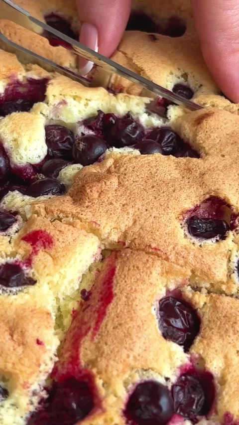 Cherry, cream and vanilla cake. Macro and slider shooting, Halation effect Stock Footage 259545573