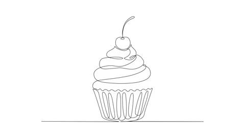 Cherry Cupcake Delight Single Line Drawing Animation Stock Footage 317947205