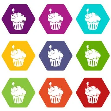 Cherry cupcake icons set 9 vector イラスト素材