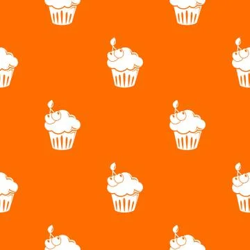 Cherry cupcake pattern orange Stock Illustration