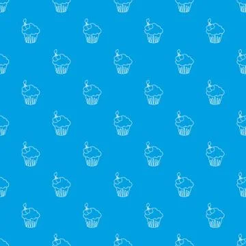 Cherry cupcake pattern vector seamless blue Stock Illustration