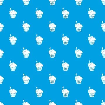 Cherry cupcake pattern vector seamless blue Stock Illustration
