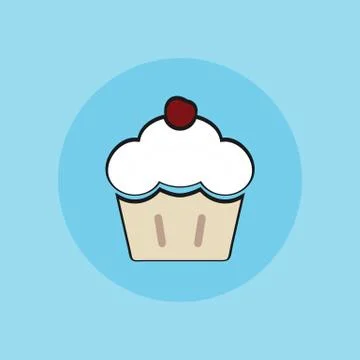 Cherry cupcake, vector sign illustration icon. Stock Illustration
