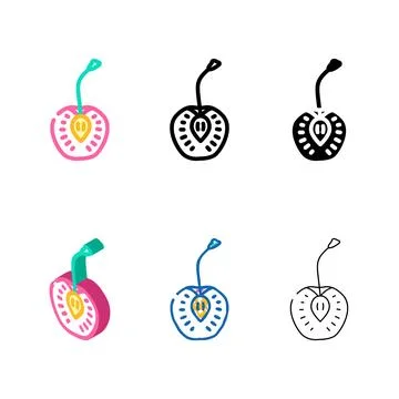 Cherry cut color icon vector types Illustrazione stock