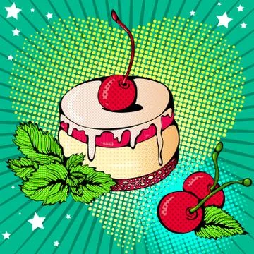 Cherry dessert bright colored Stock Illustration