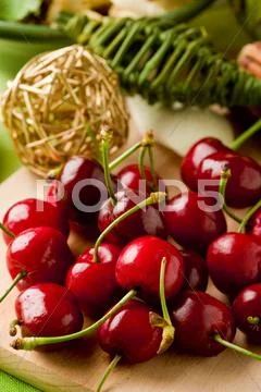 Cherry dessert on cutting board Stock Photos