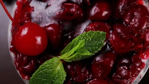 Cherry dessert in a glass close-up Stock Footage 328183804
