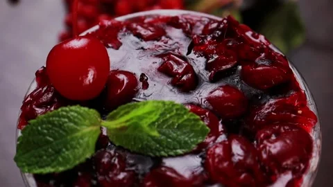 Cherry dessert in a glass close-up Stock Footage 328186004