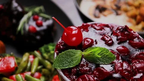 Cherry dessert in a glass close-up Stock Footage 328187234
