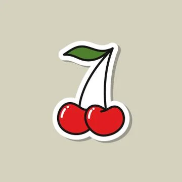 Cherry doodle icon sticker, vector color illustration Stock Illustration
