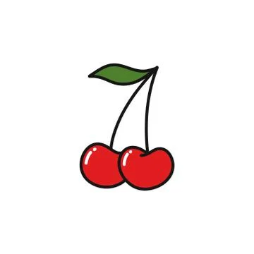 Cherry doodle icon, vector color line illustration Stock Illustration