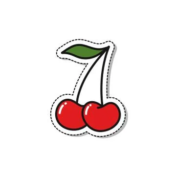 Cherry doodle icon, vector color sticker illustration Stock Illustration