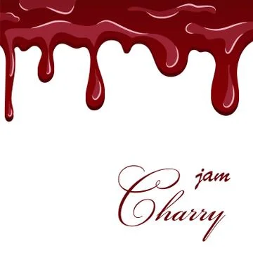 Cherry dripping texture. Cherry liquid melted jam, cartoon design, isolated w Stock Illustration
