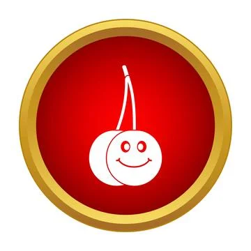 Cherry emoticon icon smiling on red button Stock Illustration