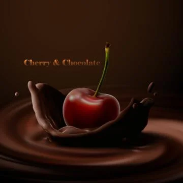 Cherry falling in the chocolate Stock Illustration