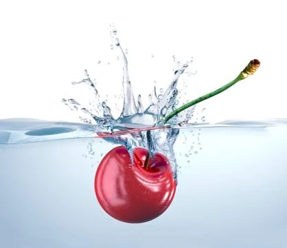 Cherry falling into water, artwork Stock Illustration