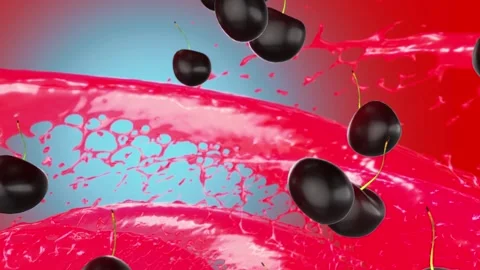 Cherry falling. The whirlpool. Juice. Rotation. A delicacy. Video stock 256019931