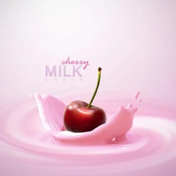 Cherry falling in the yogurt Stock Illustration