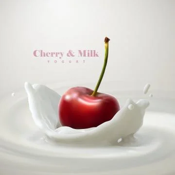 Cherry falling in the yogurt Stock Illustration