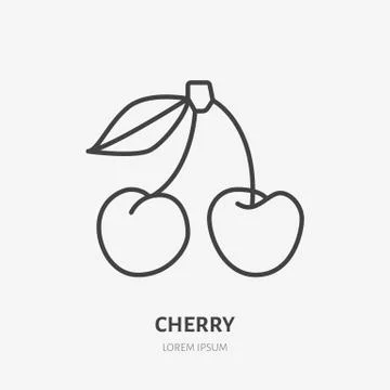 Cherry flat line icon, berry sign, healthy food logo. Illustration for natiral Stock Illustration