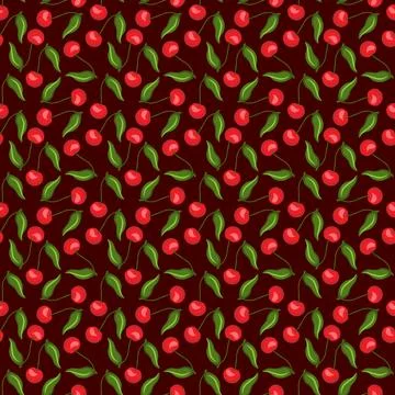 Cherry flat seamless pattern on red background. Illustrazione stock