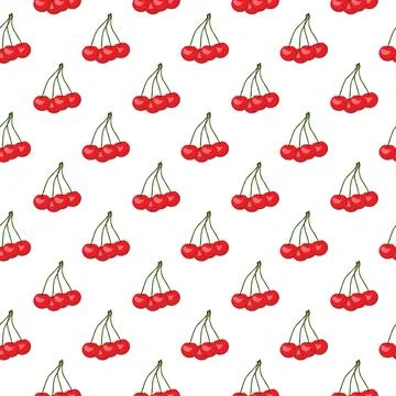 Cherry flat seamless pattern on white background. Stock Illustration