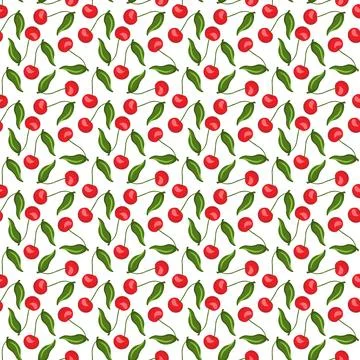 Cherry flat seamless pattern on white background. Illustrazione stock