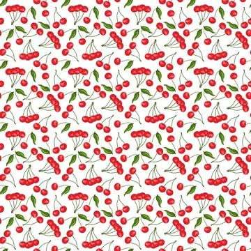 Cherry flat seamless pattern on white background. Illustrazione stock