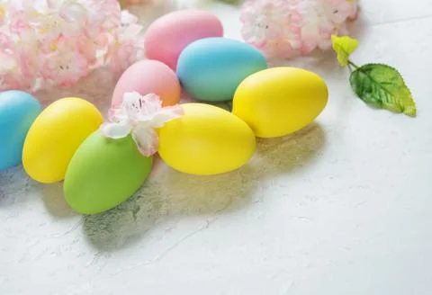 Cherry flowers and Easter eggs Foto stock