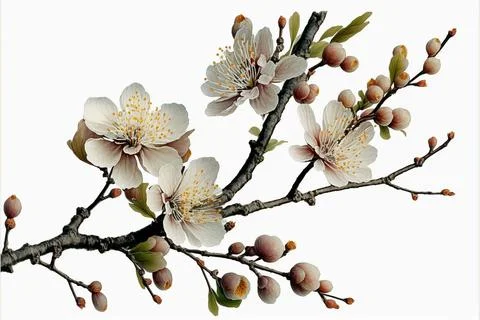 Cherry flowers branch closeup Stock Illustration