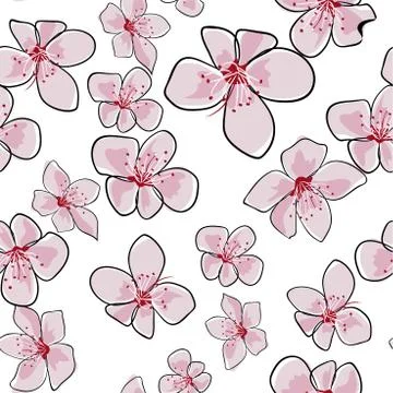 Cherry flowers. Seamless pattern. Vector illustration eps 10. Stock Illustration