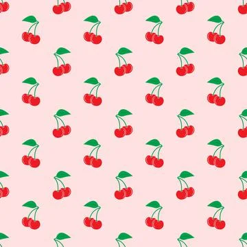 Cherry fresh fruit seamless pattern, vector design. Stock Illustration
