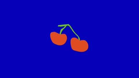 Cherry Fruit Animation on Blue Screen Видео 345096549